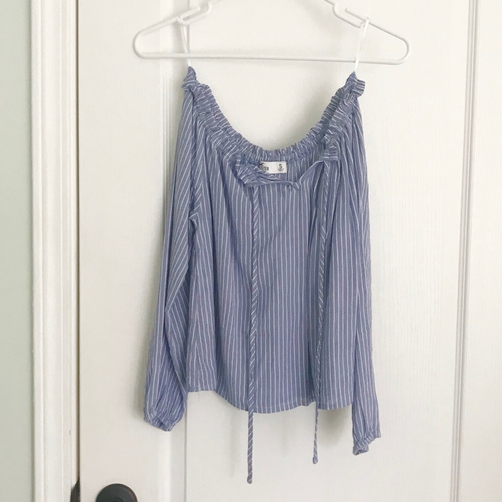 Blue and white off the shoulder top